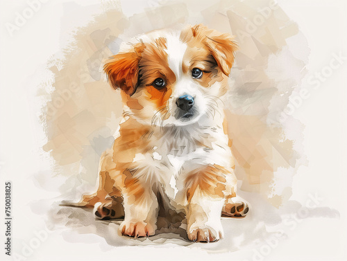 Watercolor Drawing of Cute Dog Puppy Colorful Illustration isolated on white background HD Print 4928x3712 pixels Neo Art V5 17