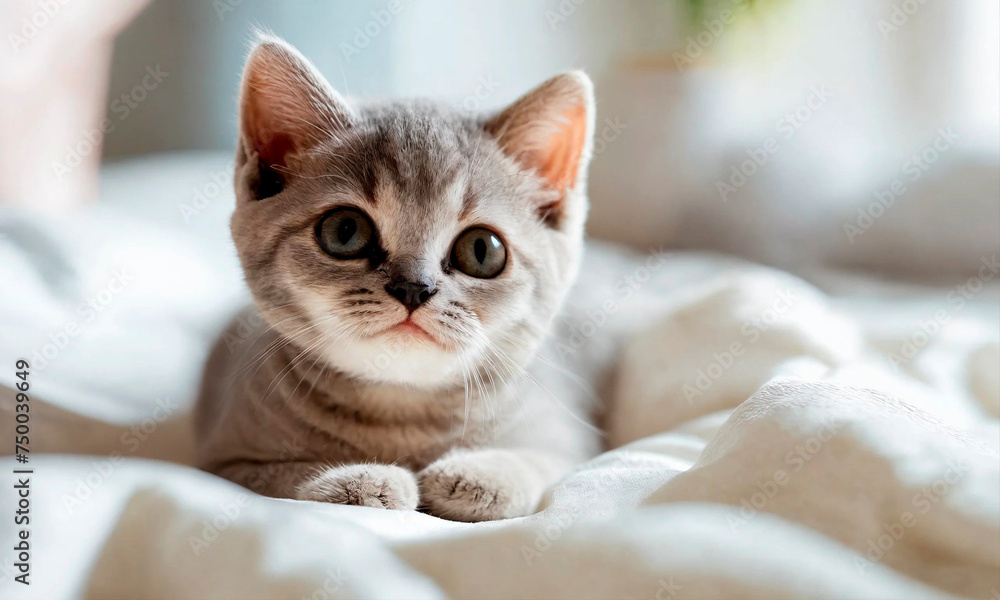 cute kitten in bed. Selective focus. cute kitten in bed. Selective focus.