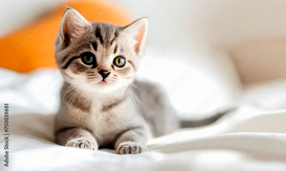 cute kitten in bed. Selective focus. cute kitten in bed. Selective focus.