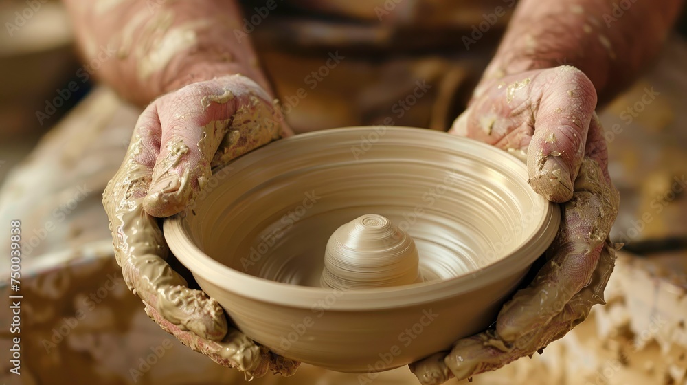 Describe the intricate process of creating a handmade piece of pottery.