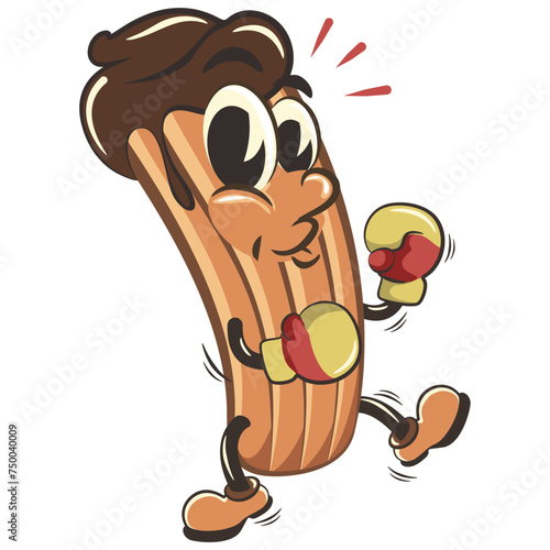 churro cartoon vector isolated clip art illustration mascot practicing boxing wearing boxing gloves, work of handmade