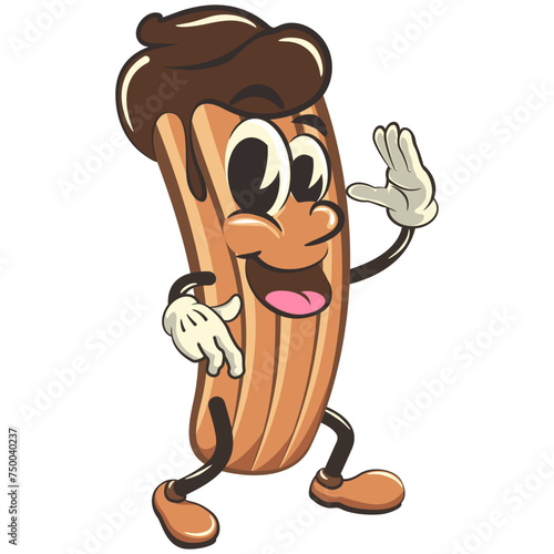 churro cartoon vector isolated clip art illustration mascot dancing while waving, work of handmade