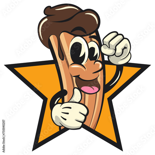 churro cartoon vector isolated clip art illustration mascot out from of a star with thumbs up, work of handmade