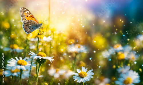 butterflies on chamomile flowers. Selective focus. © Яна Ерік Татевосян