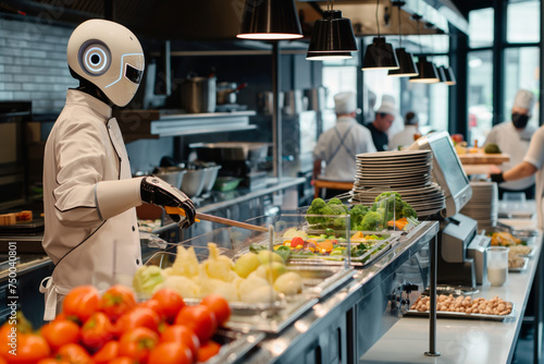 Robot works in the catering industry. Generative AI	 photo