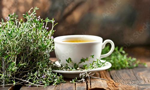 tea with thyme in a cup. Selective focus. © Яна Ерік Татевосян