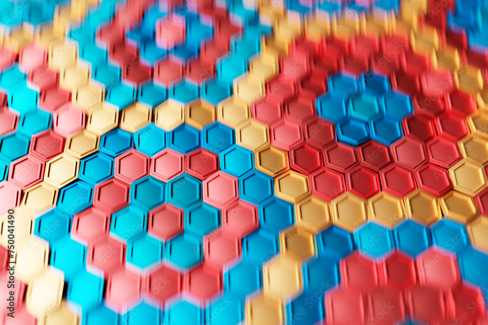 Multicolored pattern, hexagon pattern. 3D visualization Multicolored pattern, hexagon pattern. 3D visualization
