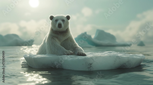 Lone Polar Bear on a Melting Ice Floe