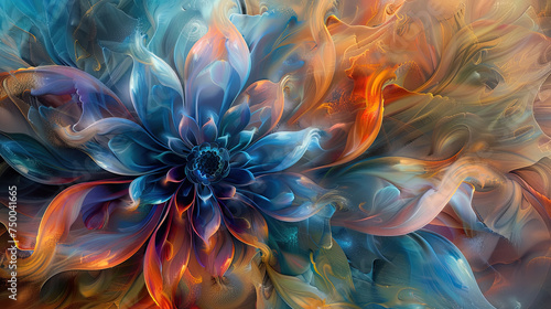 Painting showcasing a colorful flower with various hues blending together  creating a vibrant and dynamic visual