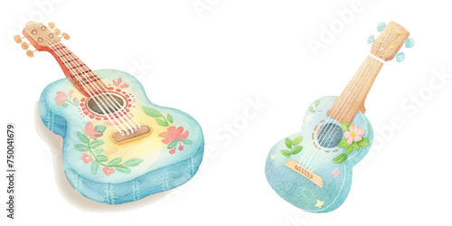 cute guitar watercolour vector illustrtaion