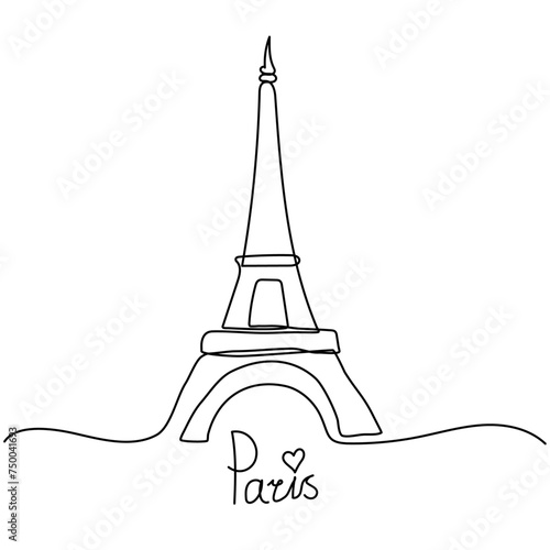 Single continuous line drawing of iconic place of Paris the eiffel tower. Editable stroke. Vector illustration 
