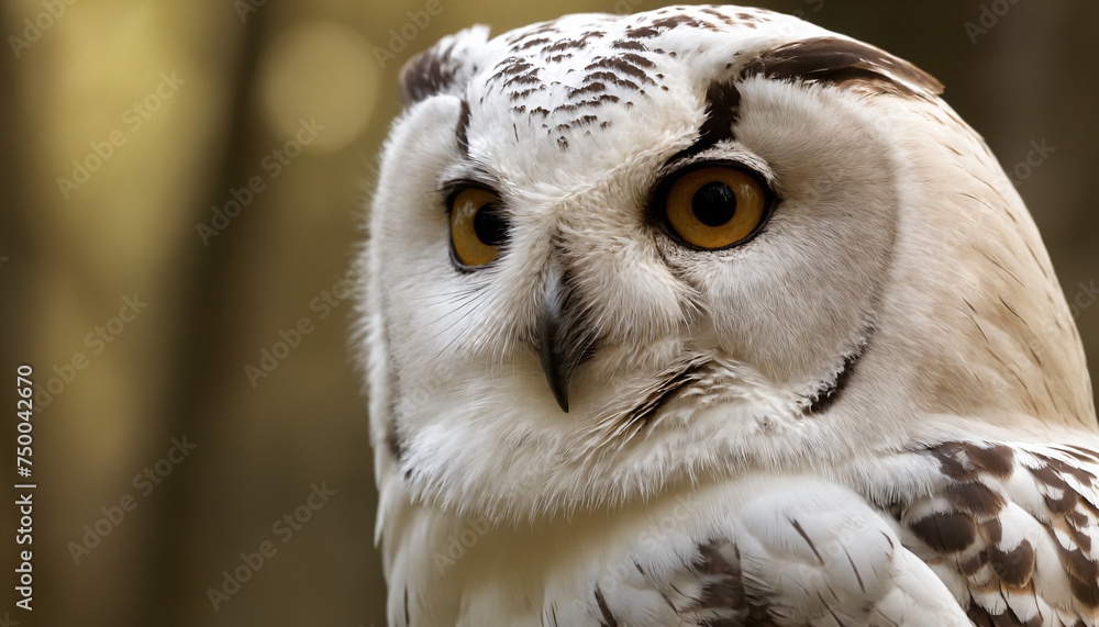 Obraz premium A white owl in the thicket of the forest looks with interest