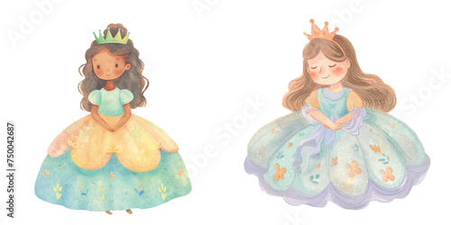 cute princess watercolour vector illustration