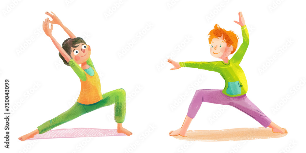 kid doing yoga watercolour vector illustration