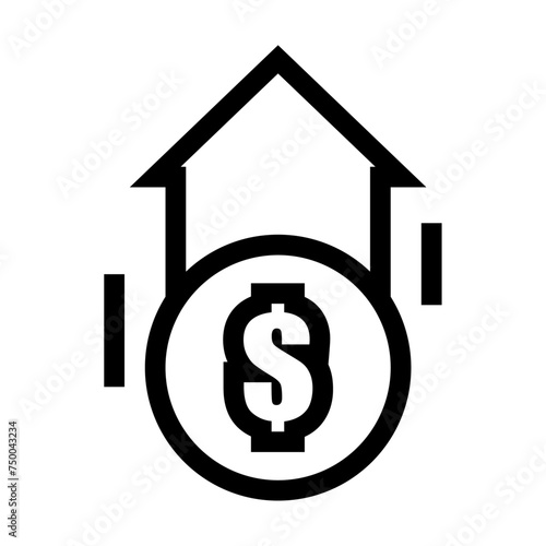 Icono de precio alto. Elevación financiera, costoso, valor monetario elevado. Ilustración vectorial