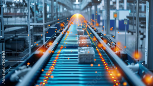 Conveyor belts equipped with sensors and AI algorithms transport raw materials seamlessly through the manufacturing facility, optimizing production processes.