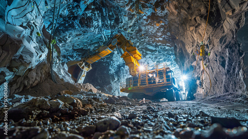 Giant robotic drills bore into the earth's surface with precision, extracting valuable minerals from deep within the mine.