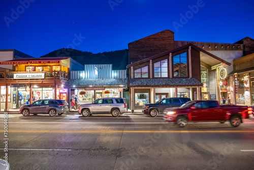 Jackson Hole, WY - July 11, 2019: City streets and cars at night © jovannig