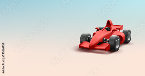 3d render illustration of red matte racing speedy sport car with pilot in black helmet, realistic cartoon style