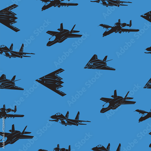 Fighter jet aircraft vector seamless pattern design