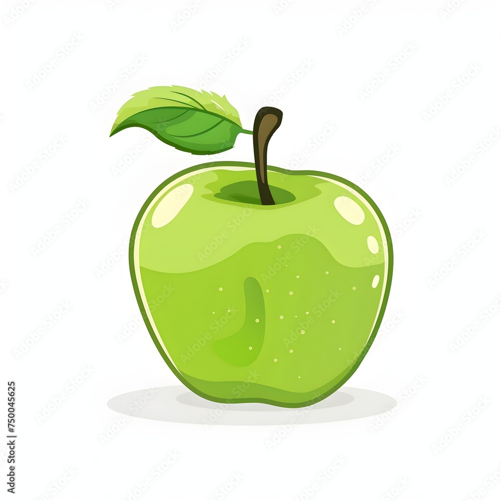 Cartoon minimalist simple green apple illustration on clean white ...