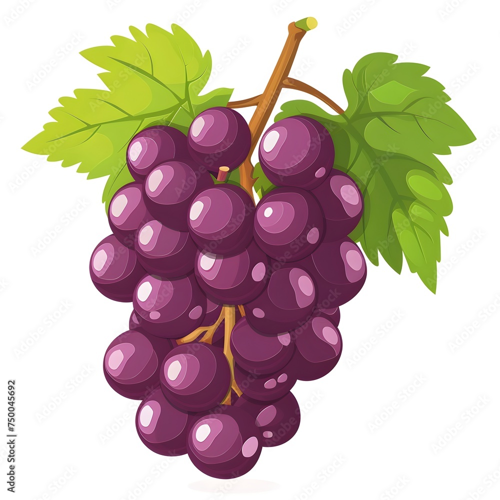 Fototapeta premium Cartoon minimalist simple grape illustration on clean white background, isolated grapes berry design 