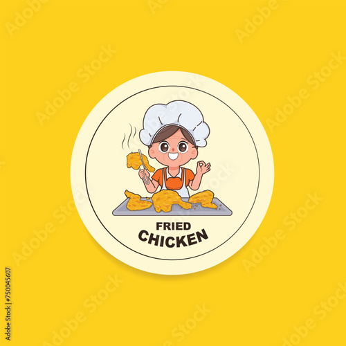 Traditional thai food local Crispy Fried chicken. Thailand street food khai tod. Logo sticker design.