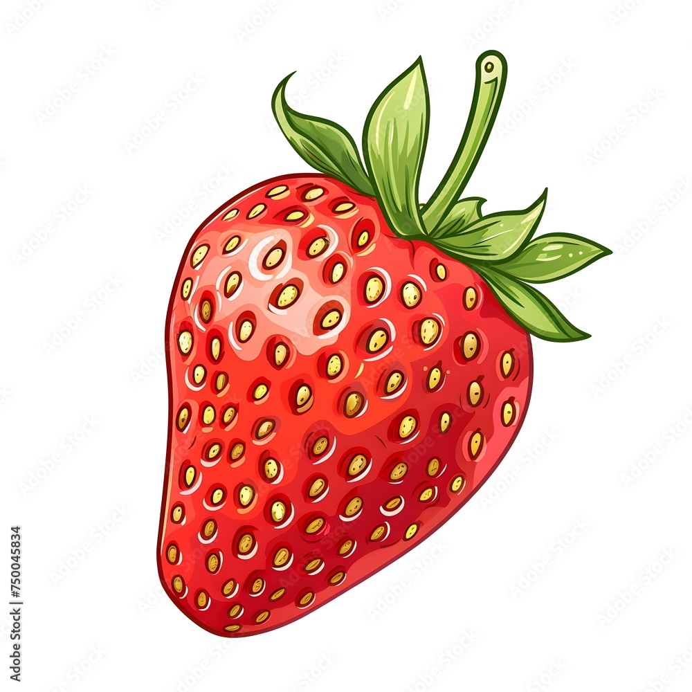 Fototapeta premium Cartoon minimalist simple strawberry illustration on clean white background, isolated fruits berrys design