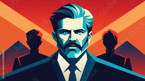 Stylized Vector Portrait of a Determined Businessman With Bodyguards photo