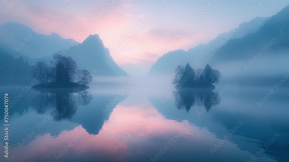 Fototapeta premium A camping riverside campsite with a lush green forest 