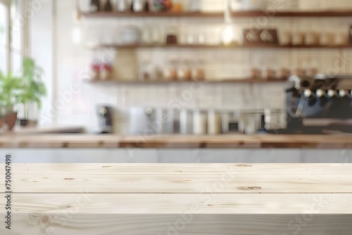 Minimalist Wooden Countertop in Modern Cafe photo