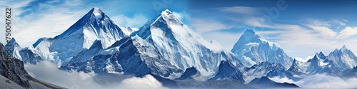 Panoramic View of Mount Everest: A Majestic Landscape with Blue Ice and Stunning Mountain Ranges
