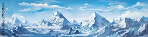 Panoramic View of Mount Everest: A Majestic Landscape with Blue Ice and Stunning Mountain Ranges