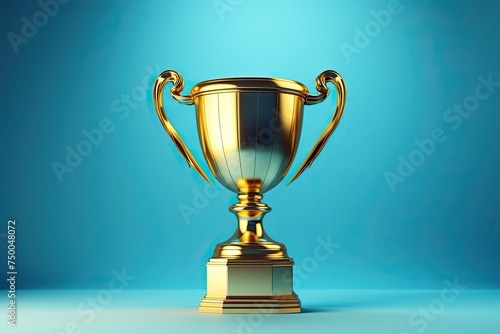 Success at its Best! Gold Trophy Cup on Blue Background - Celebrating the Achievement and Triumph of Winning