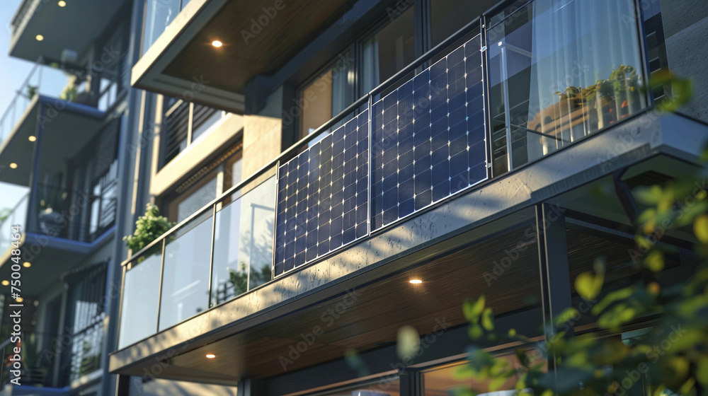 Balcony solar power station eco-friendly to use renewable energy. Solar Panel Balcony Apartment of Multifamily Building in Eco City. Solar Panels on Modern Balcony. Sustainable resources concept Balcony solar power station eco-friendly to use renewable energy. Solar Panel Balcony Apartment of Multifamily Building in Eco City. Solar Panels on Modern Balcony. Sustainable resources concept
