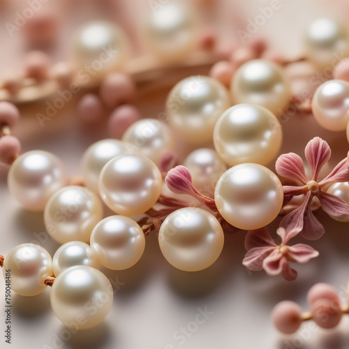 White pearls and pink flowers photo, design for wedding, decoration, craft, wallpaper, birthday, anniversary, jewelry, gift for her, mother, grandma, Christmas, beauty