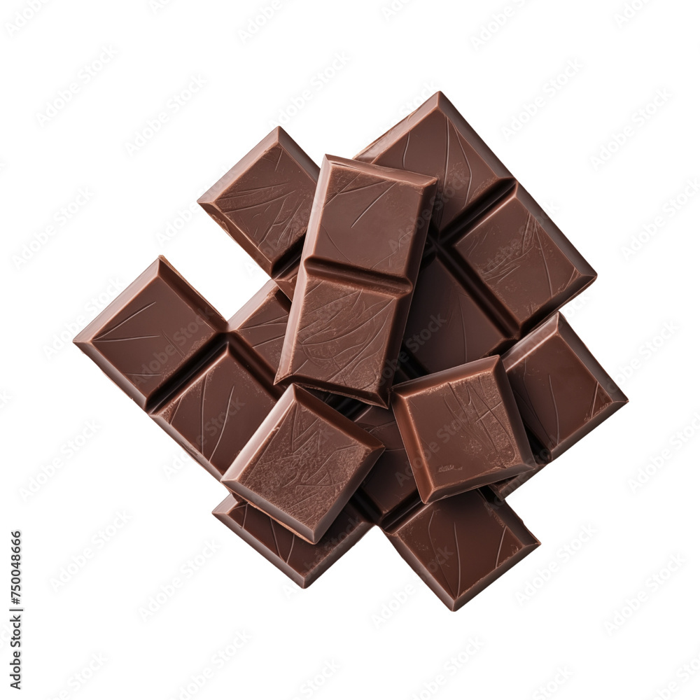 Pieces of dark chocolate isolated on transparent or white background, png Pieces of dark chocolate isolated on transparent or white background, png