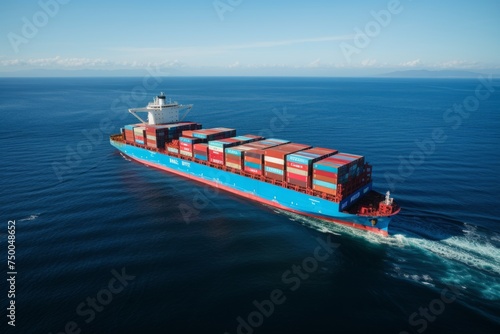 Container ship. sea freight. logistics. delivery. View from the top. Aerial top view container cargo ship in import export business commercial trade logistic 