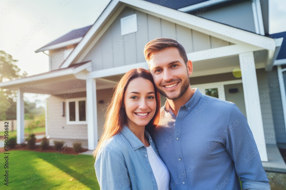 Man and Woman Standing in Front of House