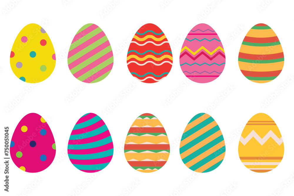 easter eggs set flat design on white background.