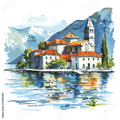 Watercolor illustration Montenegro landmark