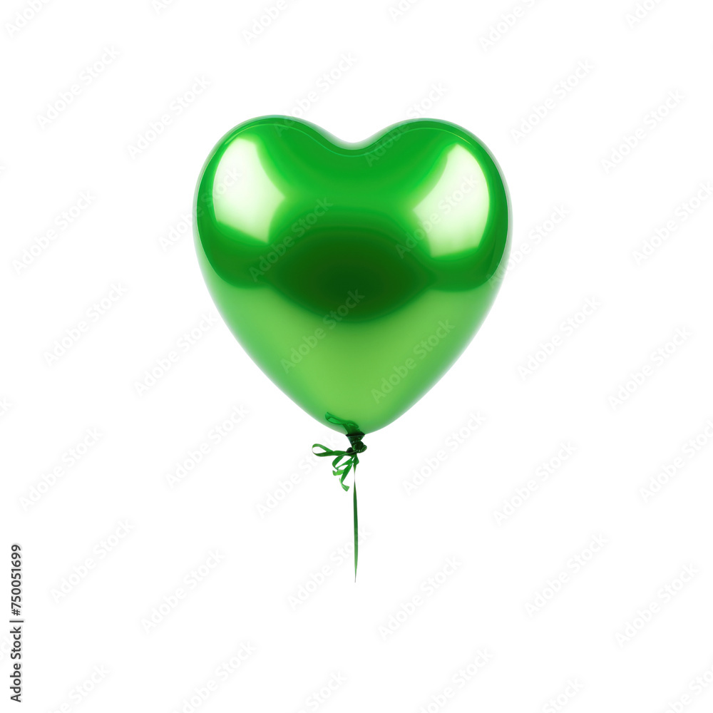Glossy green heart-shaped balloon tied with a string, Concept of love, celebration, and eco-friendly festivities Glossy green heart-shaped balloon tied with a string, Concept of love, celebration, and eco-friendly festivities