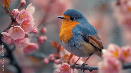 Colorful Bird. Songbird in Cherry Blossoms  © Алексей Василюк