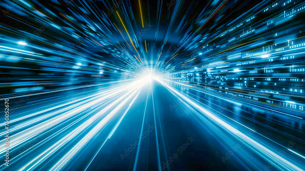 Speed Through the Future: Blue Tunnel Illuminating the Pathway of Modern Transportation and Data Flow Speed Through the Future: Blue Tunnel Illuminating the Pathway of Modern Transportation and Data Flow