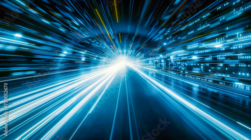 Speed Through the Future: Blue Tunnel Illuminating the Pathway of Modern Transportation and Data Flow © MdIqbal