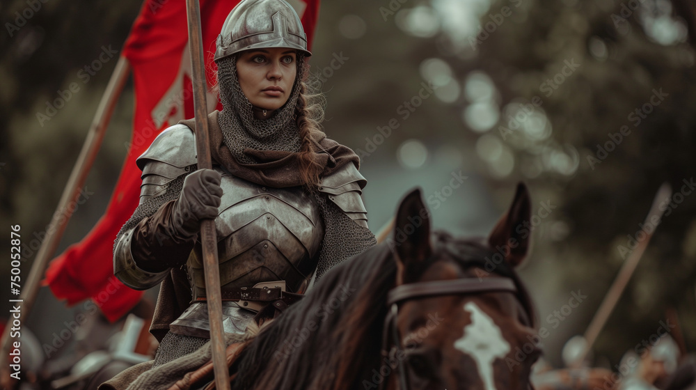 Woman Female Medieval Knight on a Horse