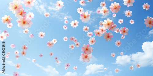Pink Blossoming Tree in Spring Sky: Sakura Beauty on Floral Background