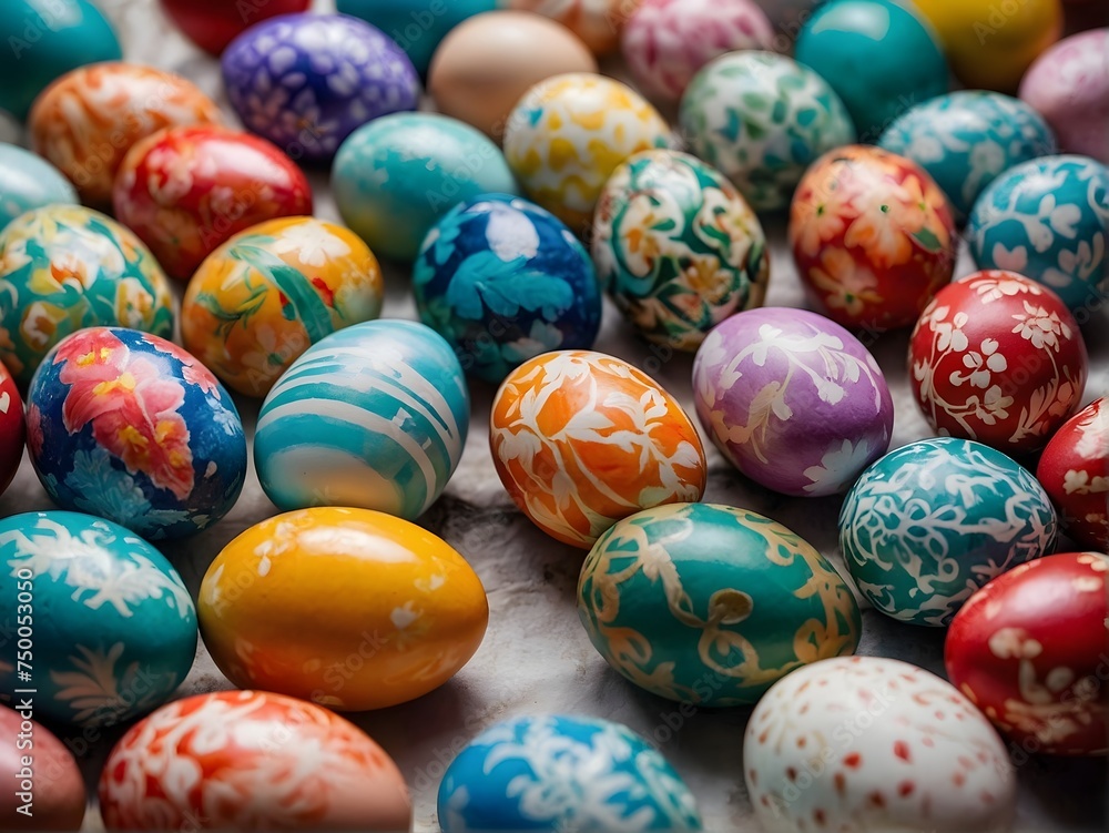 Easter painted eggs on a watercolor background Easter painted eggs on a watercolor background