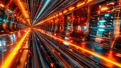 Speed of Light: Futuristic Technology Tunnel, Symbolizing Fast Data Transmission and Digital Connectivity