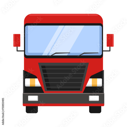 Red bus from front angle. Flat style concept of public transport. City bus vector illustration. Isolated on a white background.